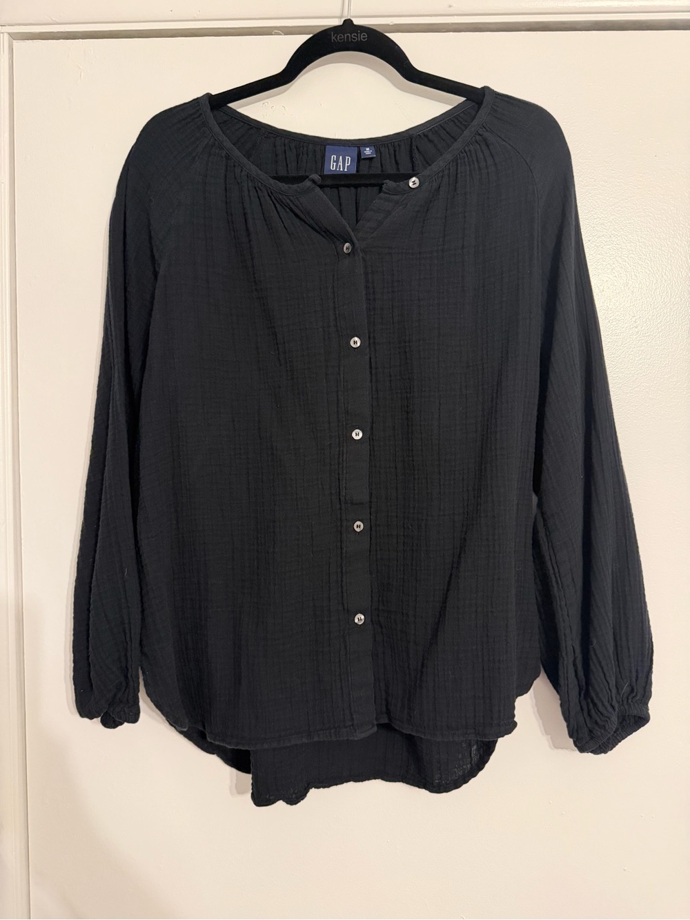 GAP Women's Black Button-Front Peasant Blouse - Size M